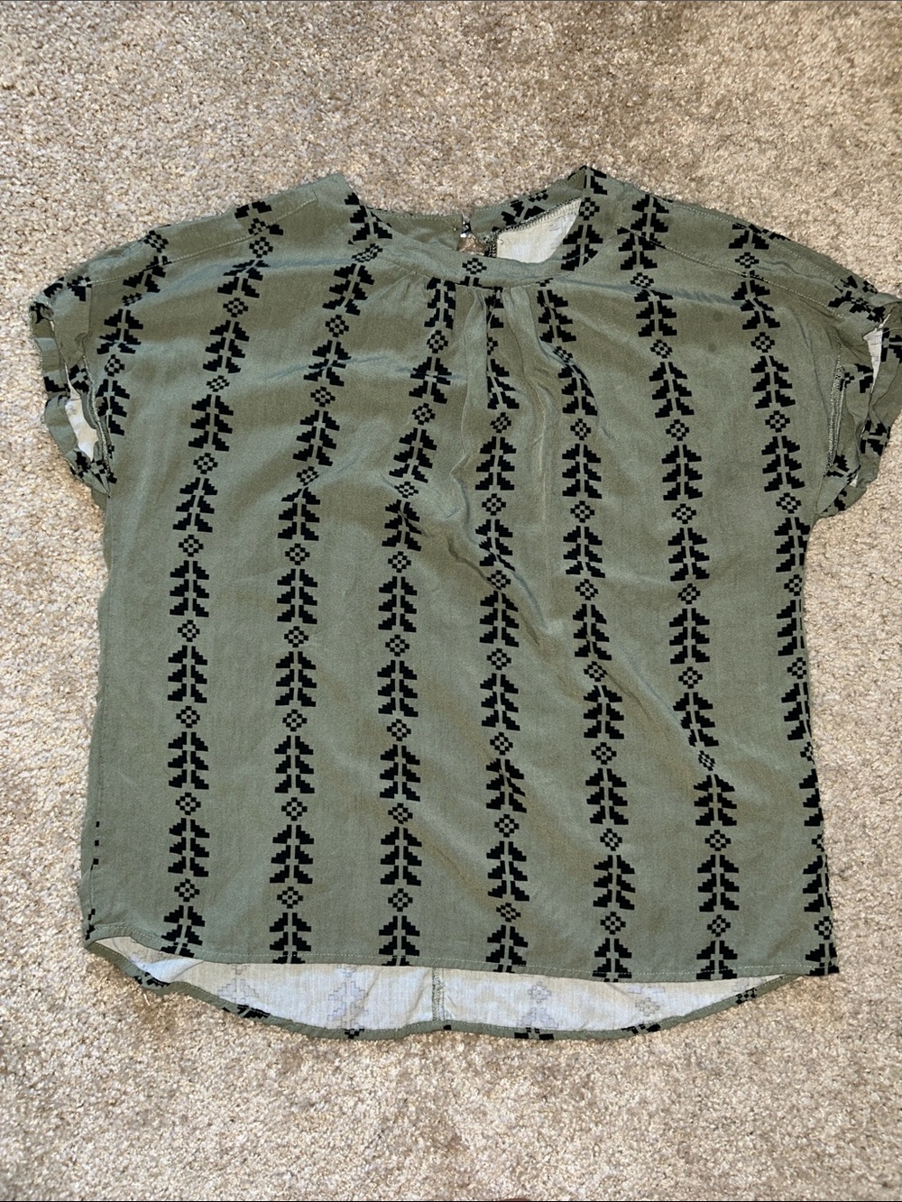 SHEIN Olive Green Short Sleeve Blouse with Aztec Pattern